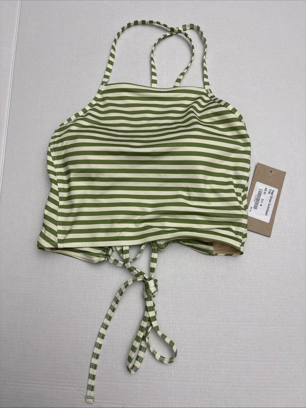 Albion Sage Stripe Switchback Crop Women's Swim Top Size M NEW